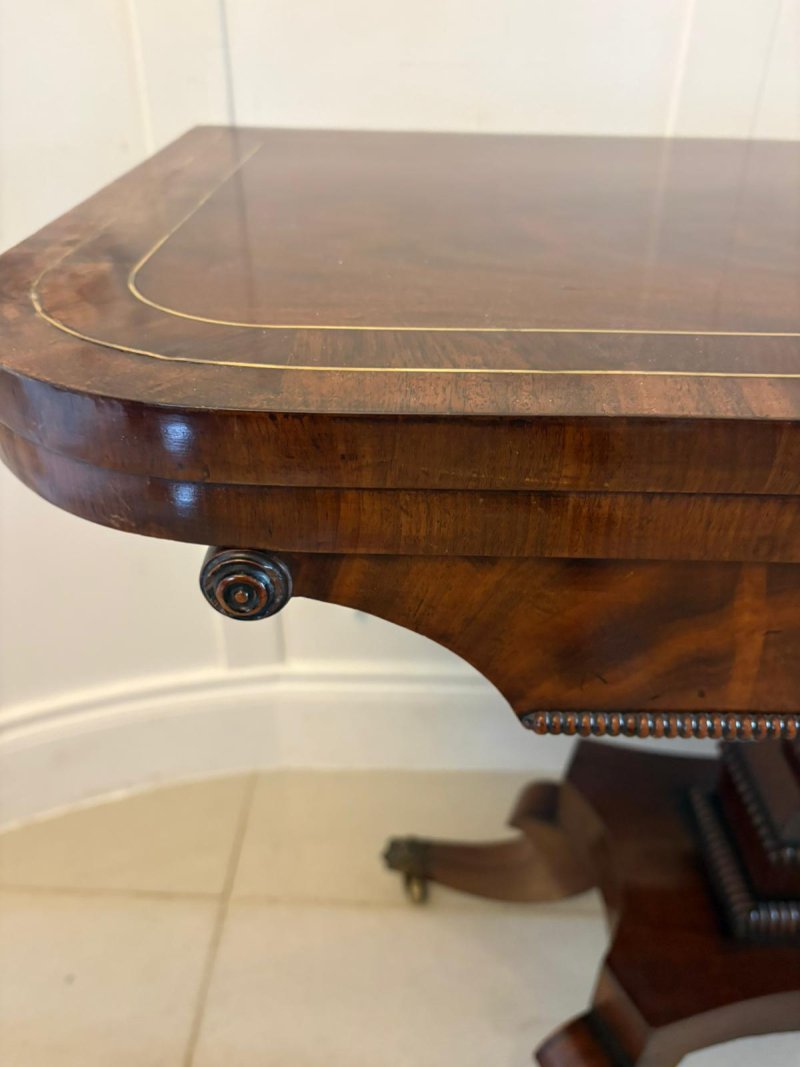 Antique English Regency Mahogany Brass Inlaid Fold Over Console Card Table - Image 12